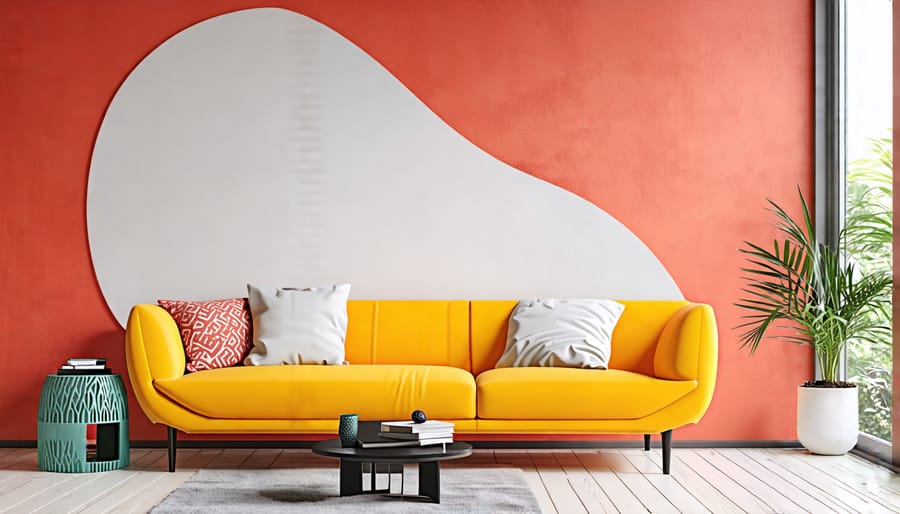 An interior wall featuring vibrant colors and texture using creative paint techniques