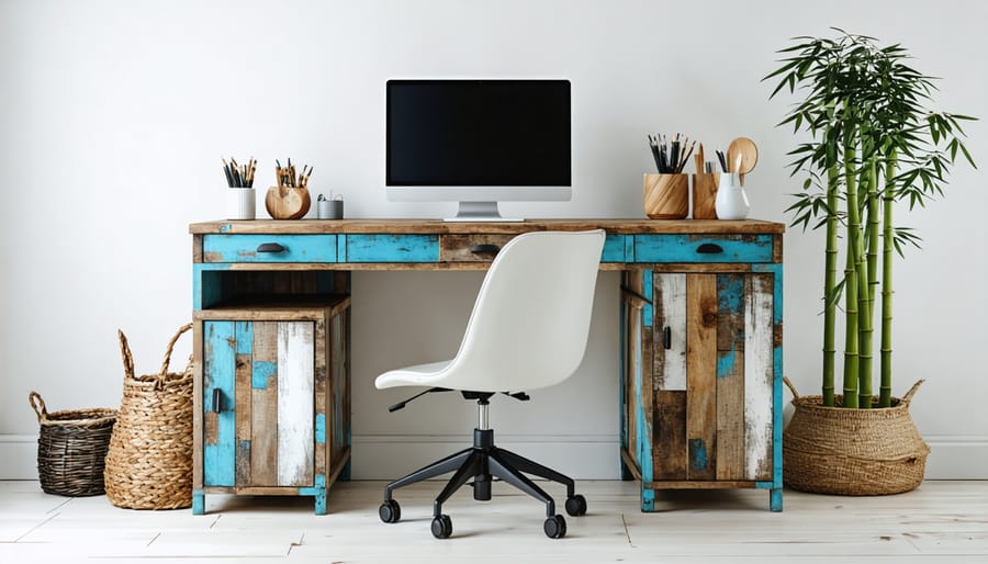 Eco-friendly home office furniture featuring upcycled and sustainable materials