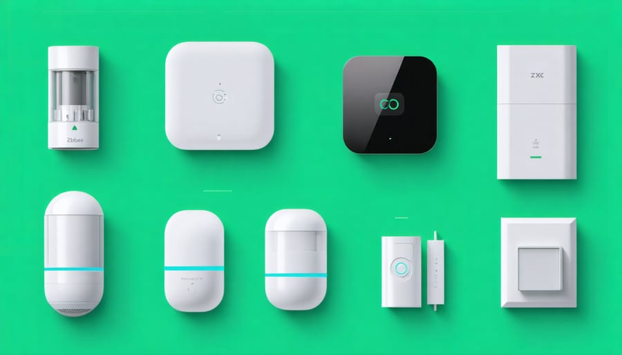 Essential Zigbee hardware components laid out on a clean surface