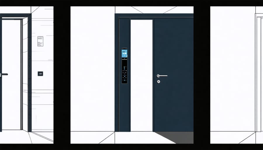 Smart door system with accessibility features and corresponding mobile app control interface