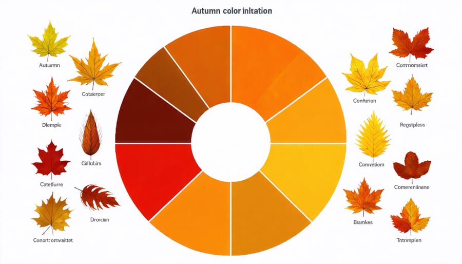 Fall color palette guide with sample centerpiece arrangements demonstrating color combinations