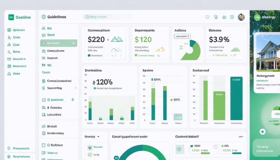Digital dashboard displaying real-time energy usage and blockchain transactions
