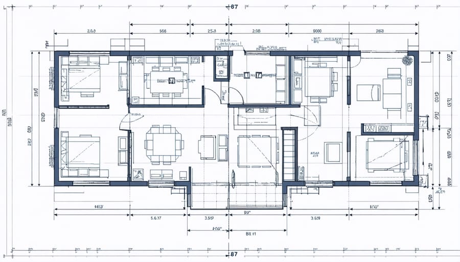 Technical drawing of home office built-in dimensions and layout planning