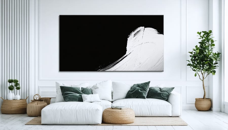 Contemporary minimalist living room with statement art piece