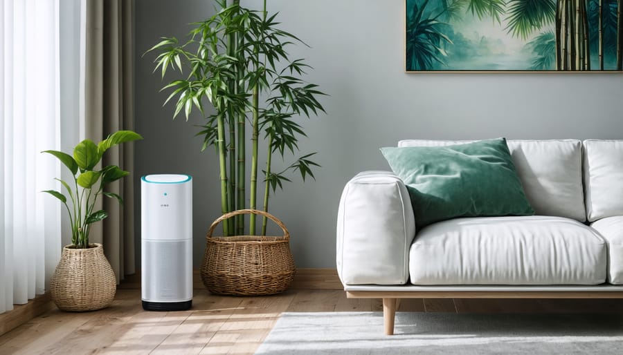 Sleek air purifier with sustainable design elements improving indoor air quality