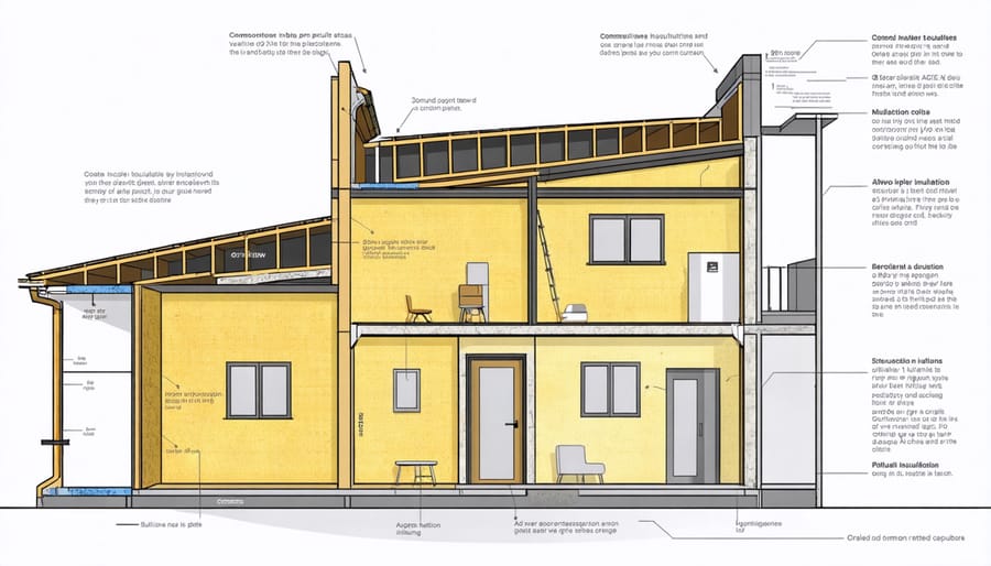Illustrated house cross-section highlighting typical areas requiring insulation maintenance