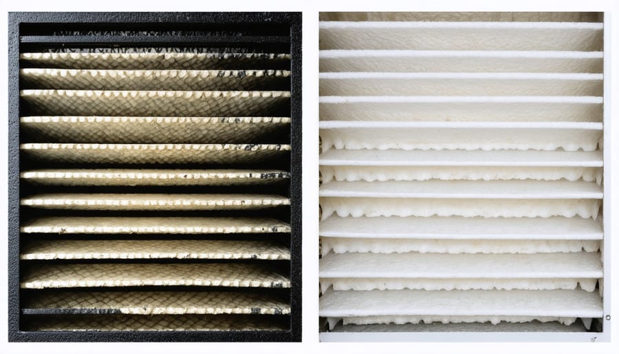 Side-by-side comparison of clean and dirty HVAC air filter