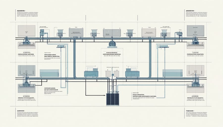 Technical illustration of industrial laundry ventilation system