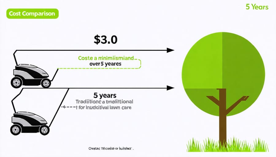 Cost comparison chart: robotic mower vs traditional lawn care services over 5-year period