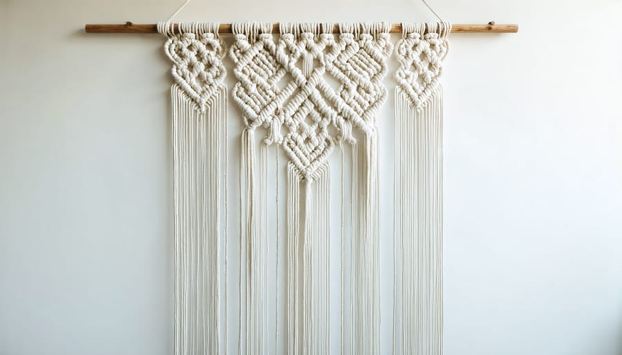Bohemian-style macramé wall hanging with detailed knot patterns