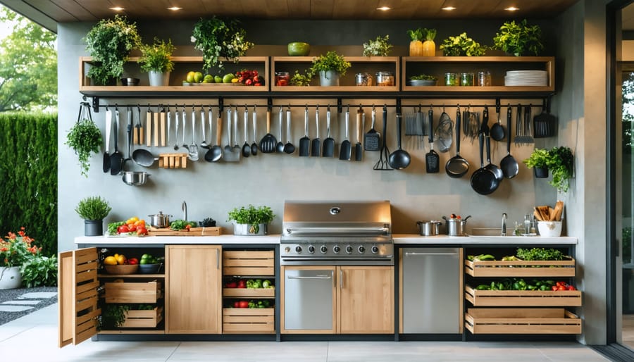 Weather-resistant outdoor kitchen storage solutions with organized compartments