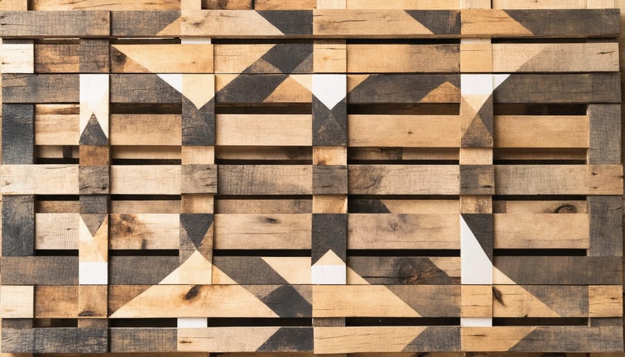 DIY wall art made from reclaimed pallet wood arranged in a modern geometric design