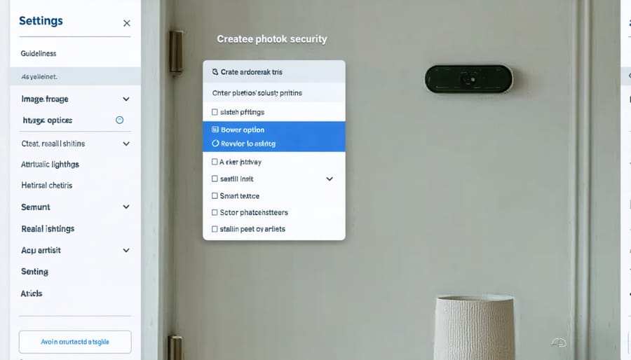 Smart home device privacy settings interface with important features marked