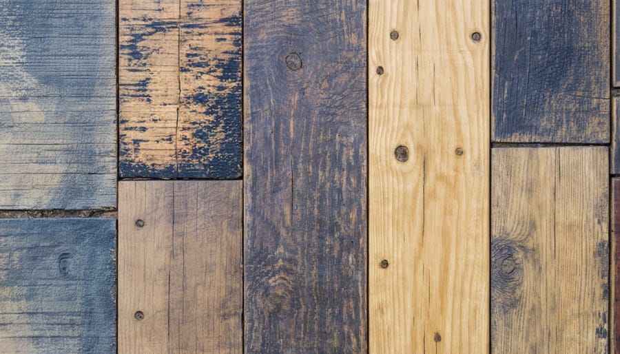 Detailed view of installed reclaimed wood flooring with natural aged character