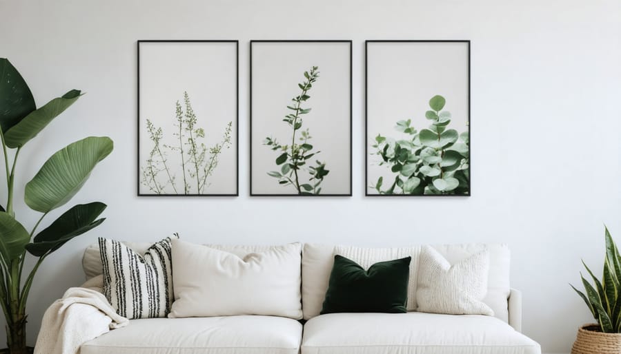 Light-filled Scandinavian interior with nature-inspired artwork