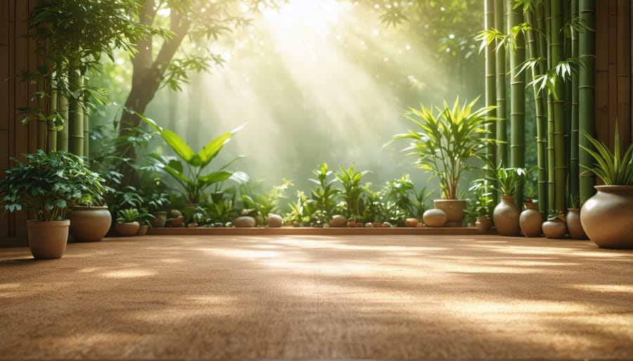 Sustainable cork and bamboo flooring showcasing eco-friendly home materials