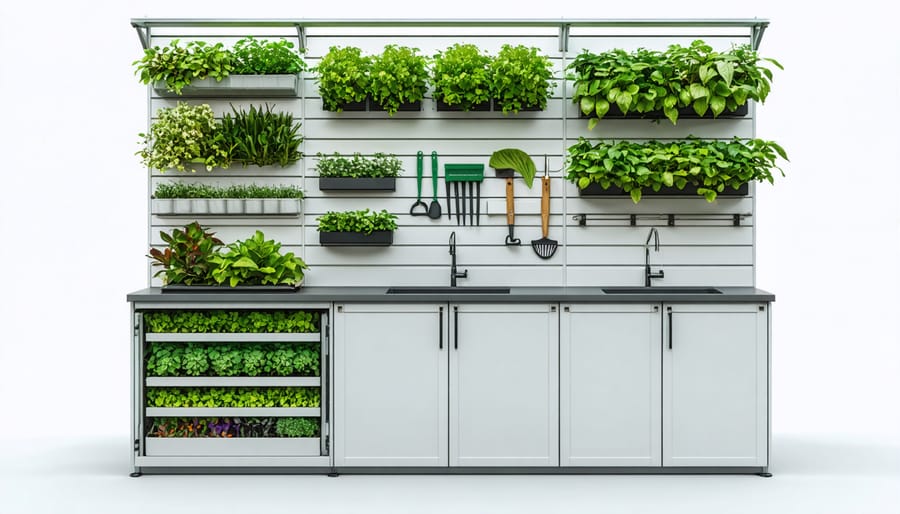 Vertical storage solution for outdoor kitchen tools and equipment