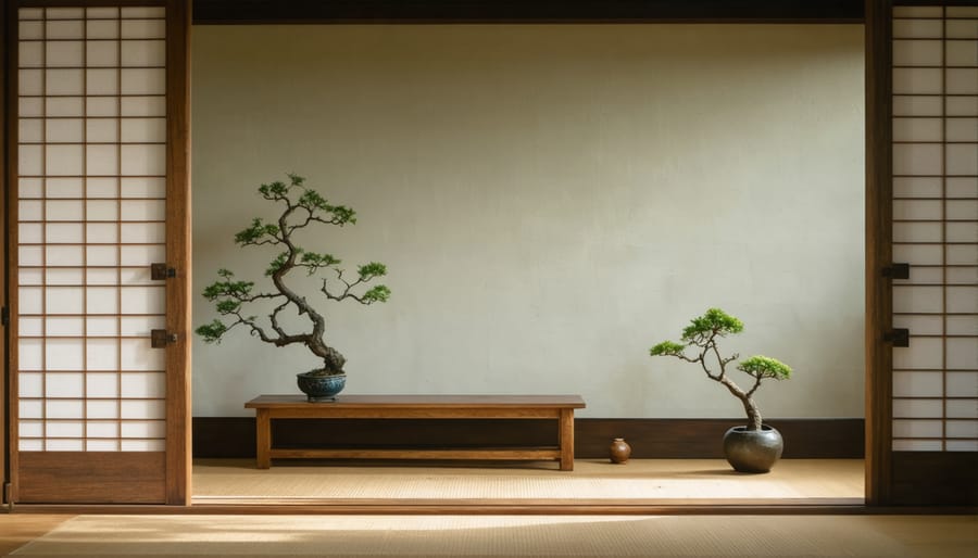 Minimalist room corner demonstrating effective use of negative space with zen aesthetics