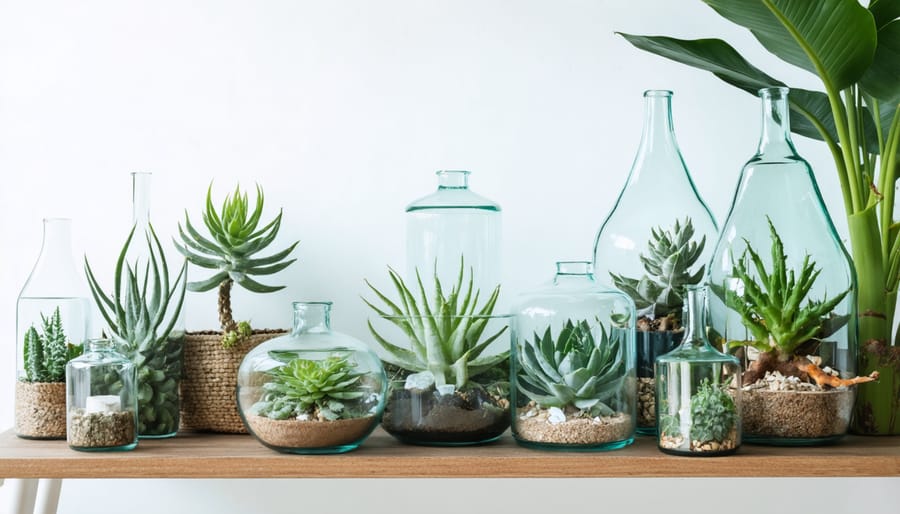 Affordable nature-inspired decor items including small plants, natural fabrics, and stone elements