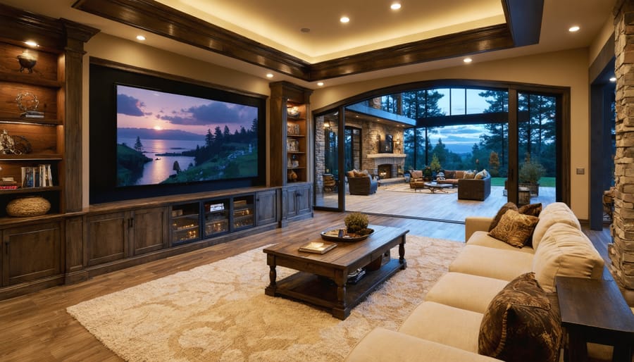 Well-designed basement entertainment space with indoor-outdoor flow