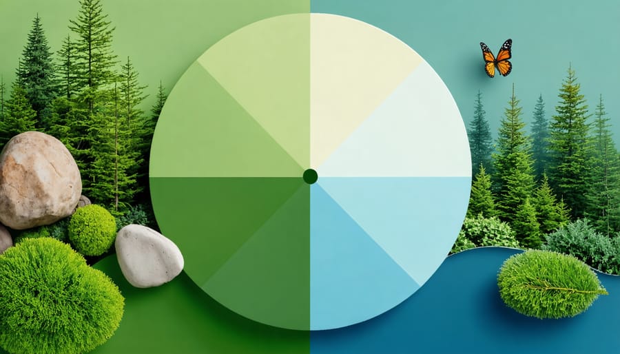 Nature's color palette wheel displaying biophilic color transitions and matching natural elements