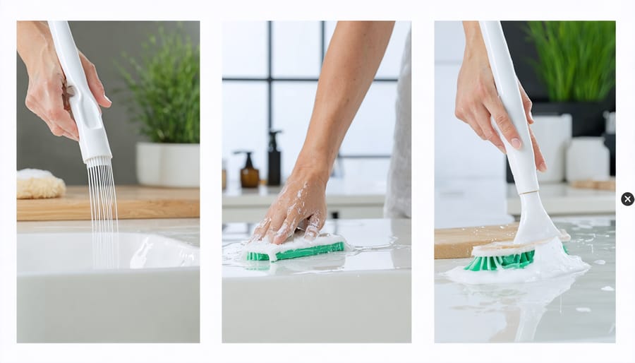 Professional demonstrating safe cleaning methods for various ceramic finishes