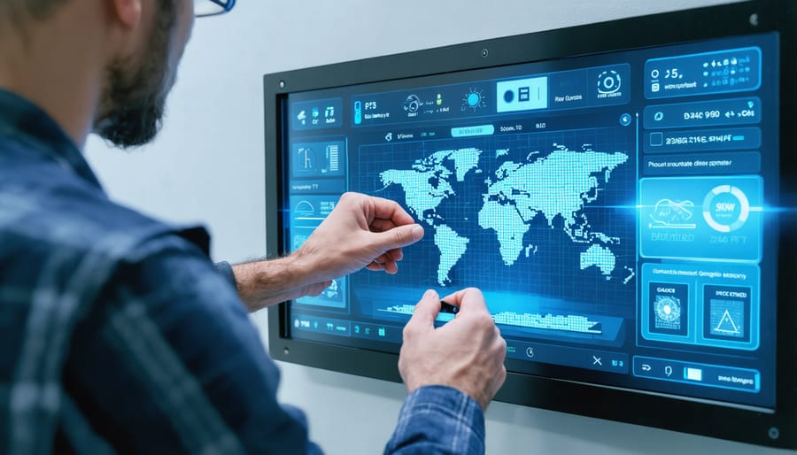 Professional installing smart climate control sensors and connecting them to the main control unit