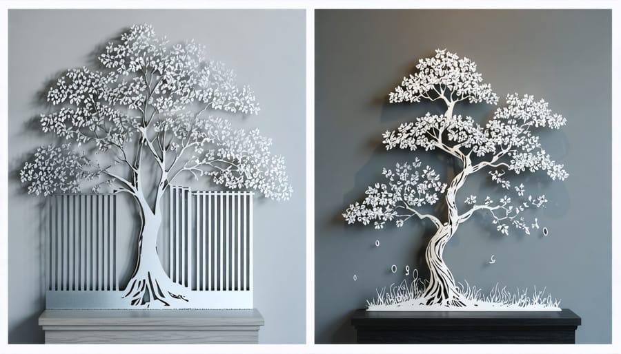 Comparison of digital metal design interface and resulting laser-cut metal art piece