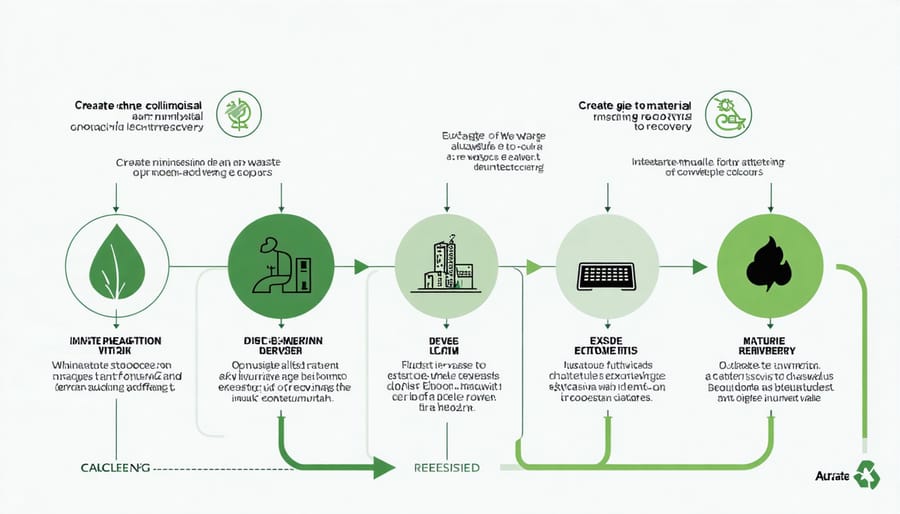 Step-by-step visualization of electronic waste recycling process and material recovery stages