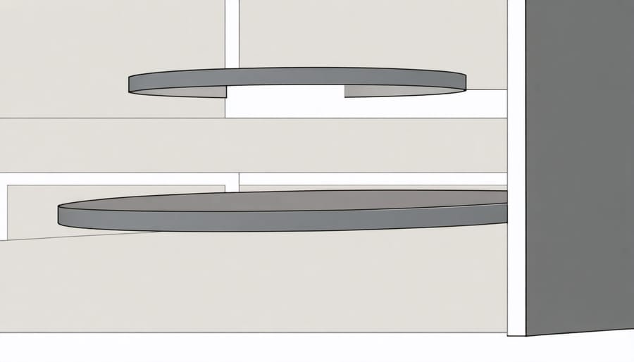 Installation process of a corner cabinet lazy susan shown in four steps