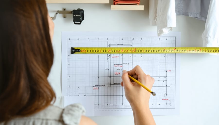 Demonstration of proper closet space measurement techniques