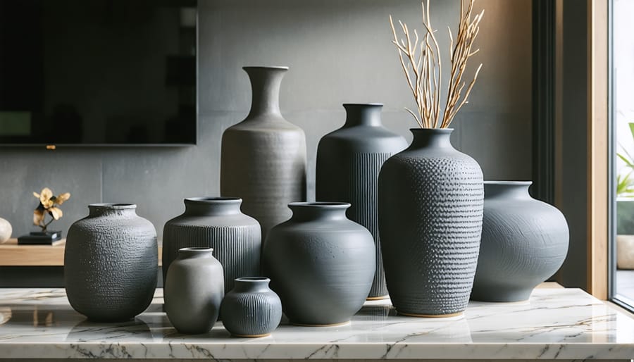 Collection of contemporary ceramic designs featuring matte and glazed finishes in a modern home setting