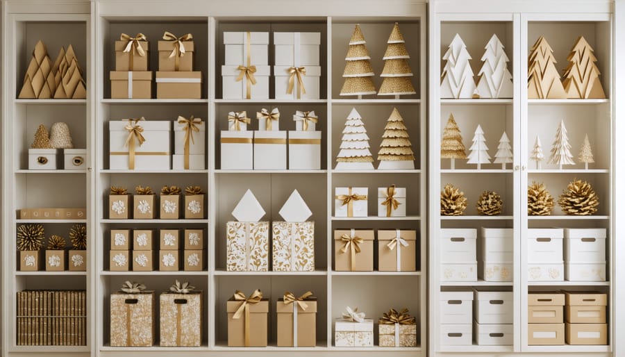 Properly stored paper decorations in acid-free boxes with tissue paper padding