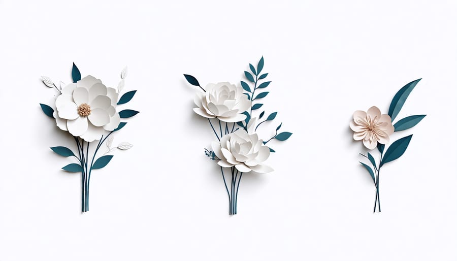 DIY paper flower arrangement showing stages from flat paper to finished flowers