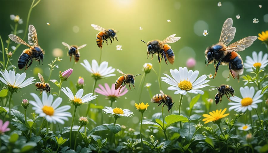 Bees, butterflies, and other insects pollinating native flowers in a natural lawn setting