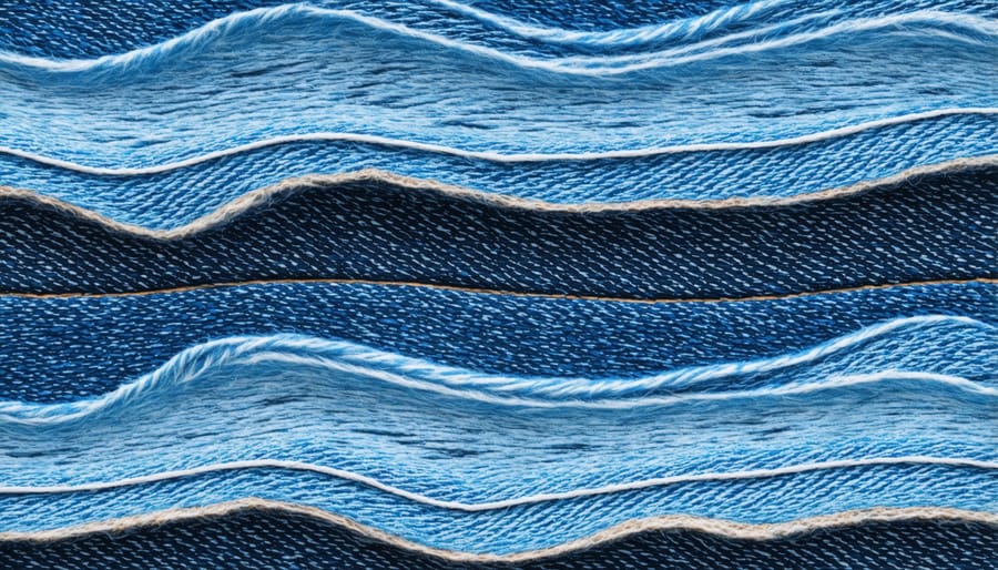 Close-up view of recycled denim insulation material showing texture and layers