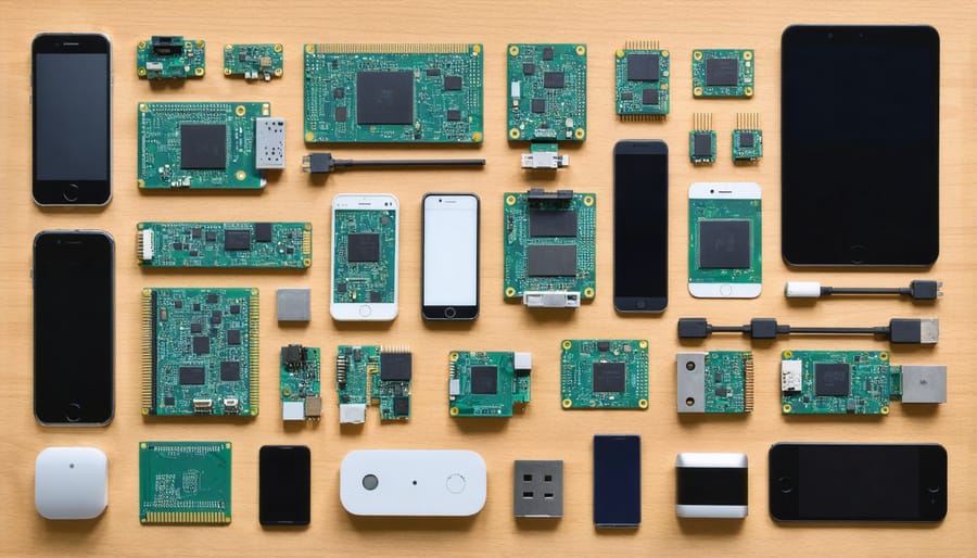 Assortment of old smart home devices including smart speakers, obsolete hubs, and worn-out smart plugs