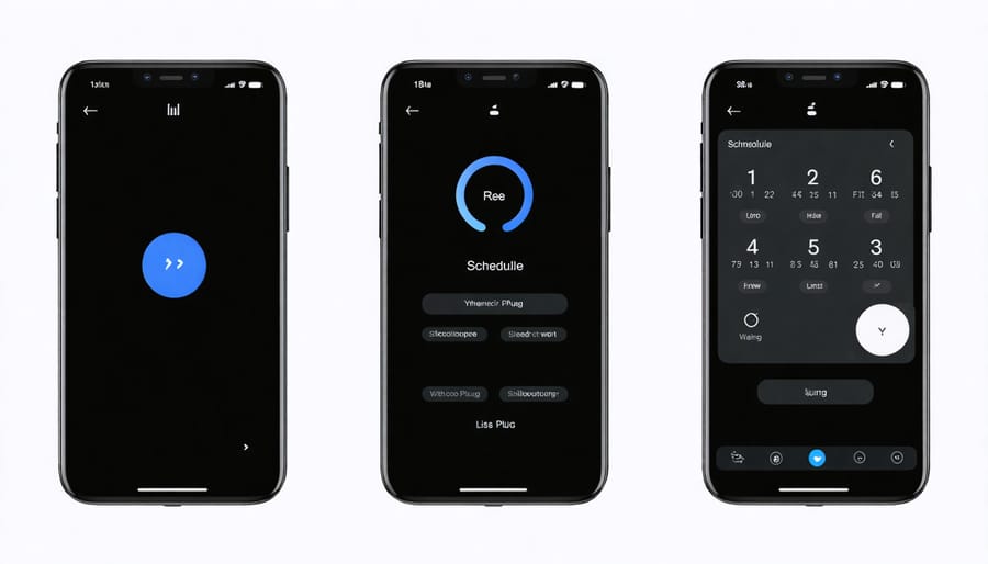 Mobile app interface for controlling smart outdoor plug with timer settings and usage statistics