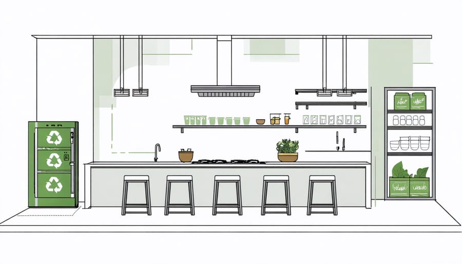 Sustainable kitchen floor plan with waste management features