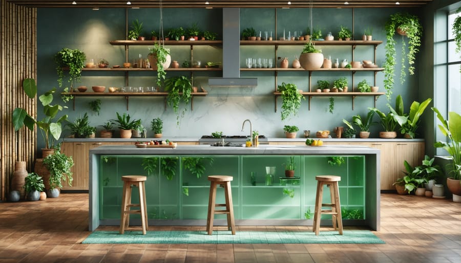 Display of eco-friendly kitchen materials and finishes