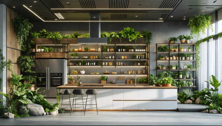 Energy-efficient kitchen with smart appliances and natural lighting