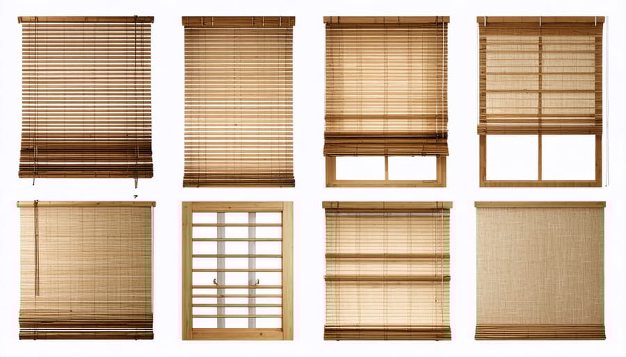 Display of eco-friendly window treatment materials including bamboo and recycled textiles