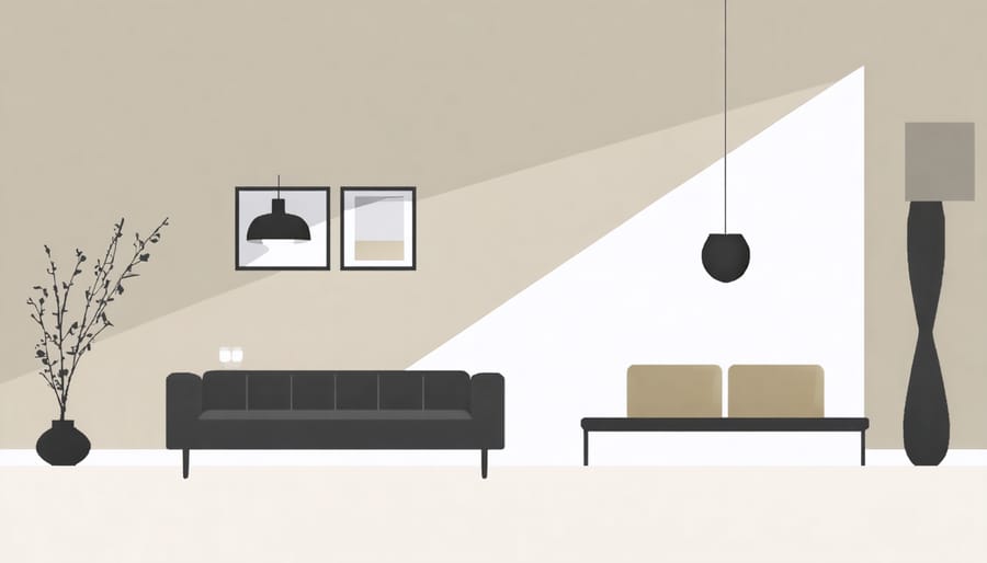 Illustrated room showing ambient, task, and accent lighting layers with callouts