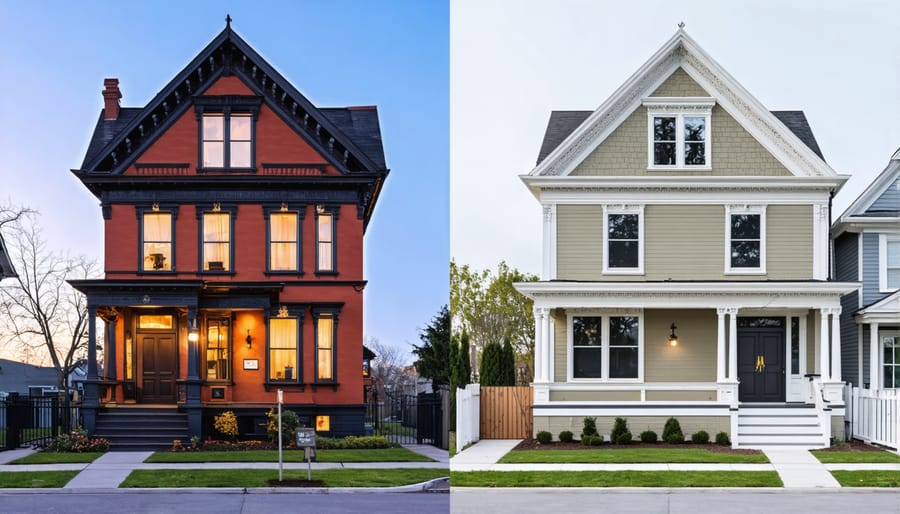 Comparison between traditional and contemporary two-family home architectural styles