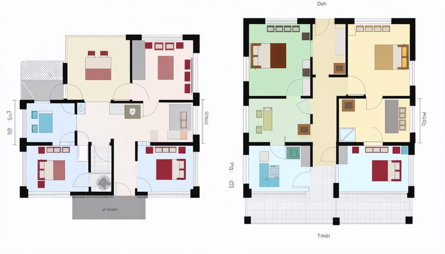 Architectural floor plan layout of a two-family home showing unit separation and shared spaces
