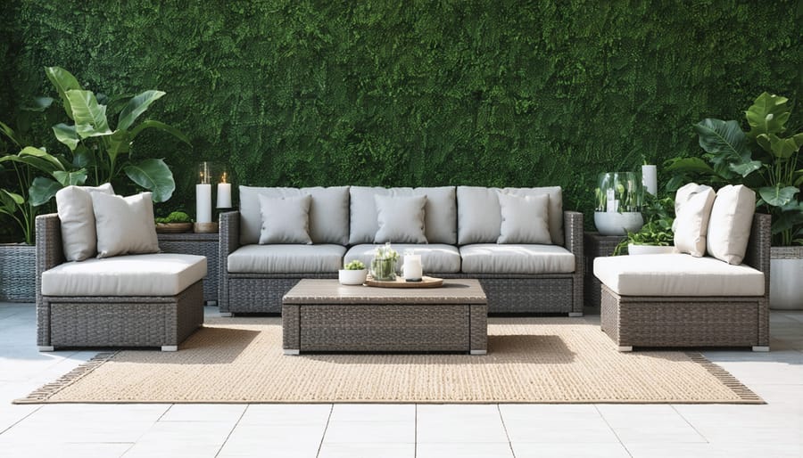 Inviting outdoor living area featuring comfortable seating and decorative elements