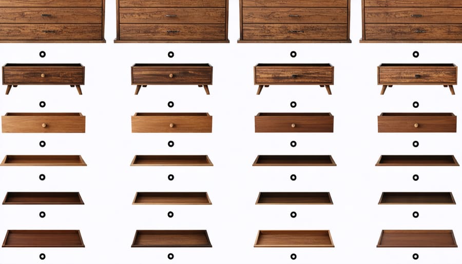 Natural wood refinishing process showing steps from stripping to final finish