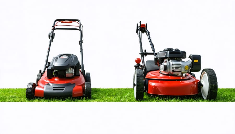 Side-by-side comparison of electric and gas powered lawn mowers