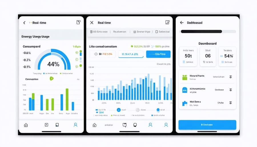 Smartphone displaying energy monitoring app dashboard with usage graphs and statistics