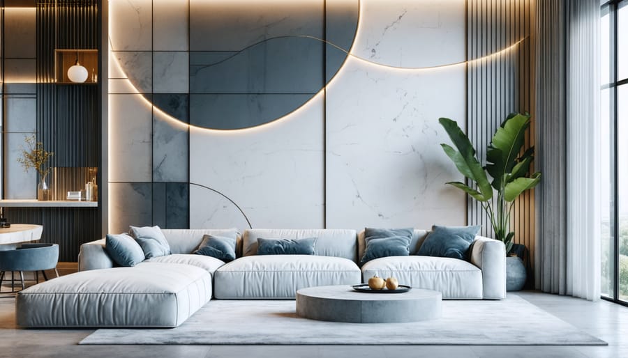 Contemporary geometric vinyl wall art design in a modern living space